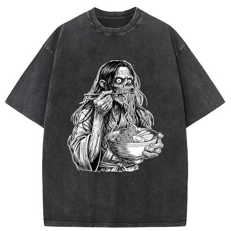 Tokyo-Tiger Ghost Eats Ramen Washed T-Shirt