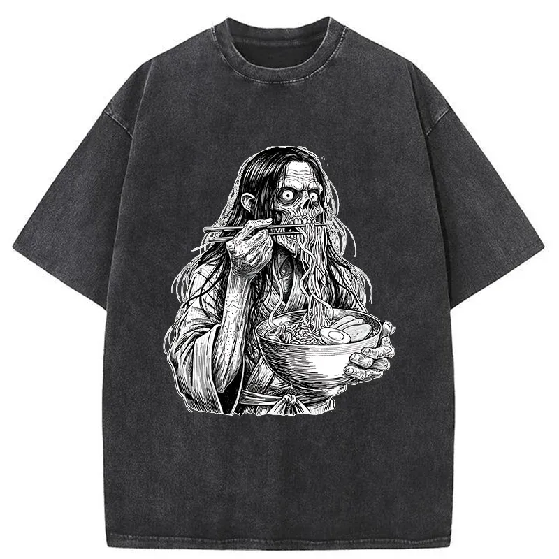 Tokyo-Tiger Ghost Eats Ramen Washed T-Shirt
