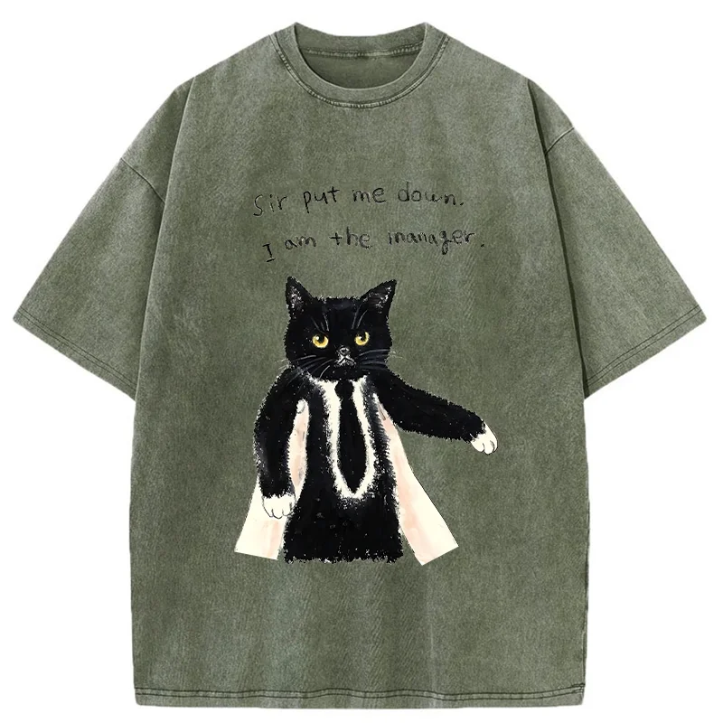 Tokyo-Tiger Cat Manager Funny Washed T-Shirt