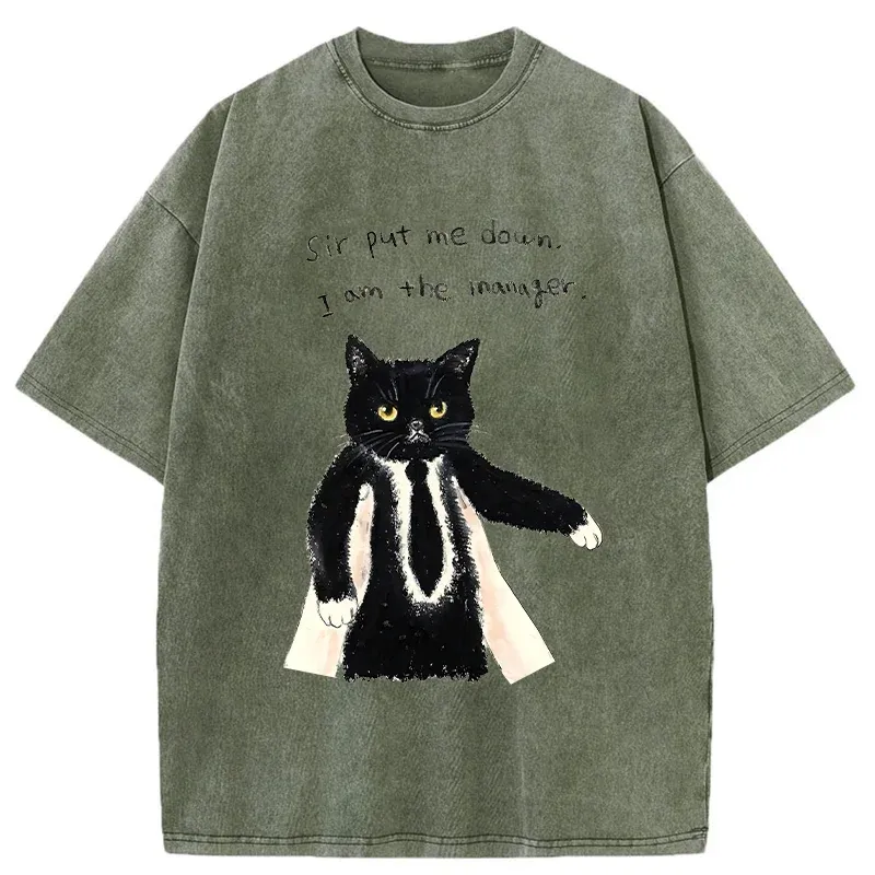 Tokyo-Tiger Cat Manager Funny Washed T-Shirt Sale