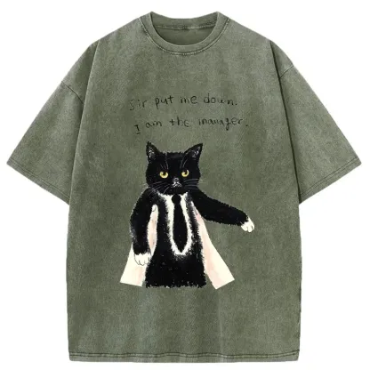 Tokyo-Tiger Cat Manager Funny Washed T-Shirt