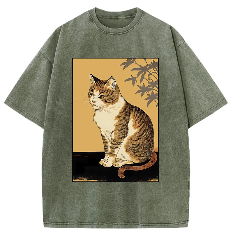 Tokyo-Tiger Retro Japanese Cat Washed T-Shirt