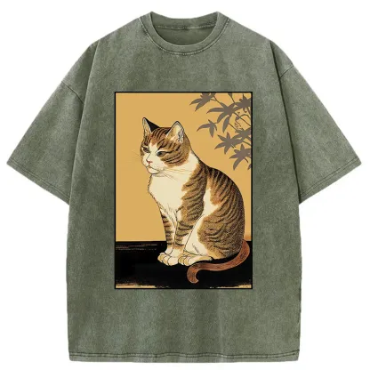 Tokyo-Tiger Retro Japanese Cat Washed T-Shirt