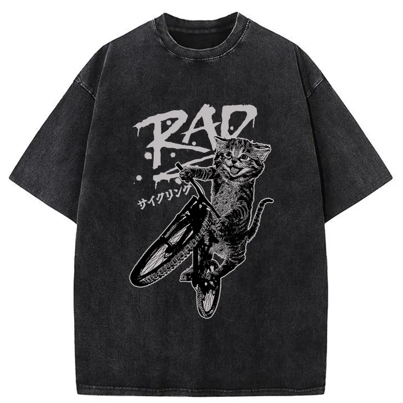 Tokyo-Tiger Bicycle Lover Cat Washed T-Shirt