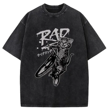 Tokyo-Tiger Bicycle Lover Cat Washed T-Shirt