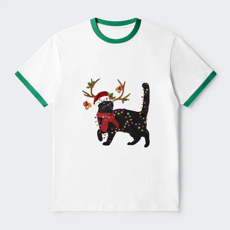 Tokyo-Tiger Christmas Black Cat Trim T-Shirt