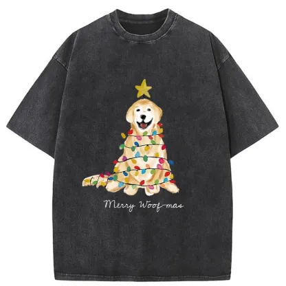 Tokyo-Tiger Christmas Tree Dog Washed T-Shirt