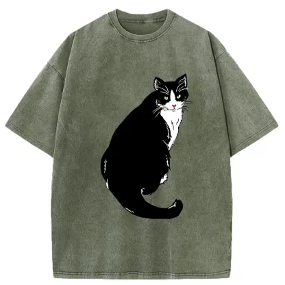 Tokyo-Tiger Elegant Cat Washed T-Shirt