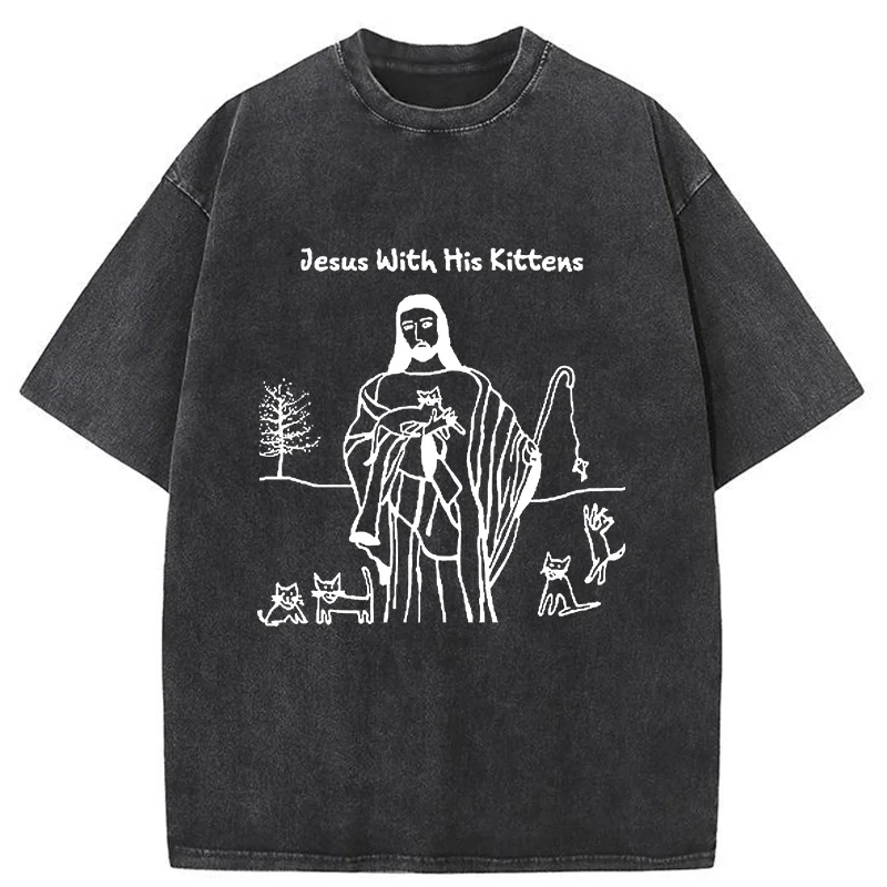 Tokyo-Tiger Playing With Cats Washed T-Shirt