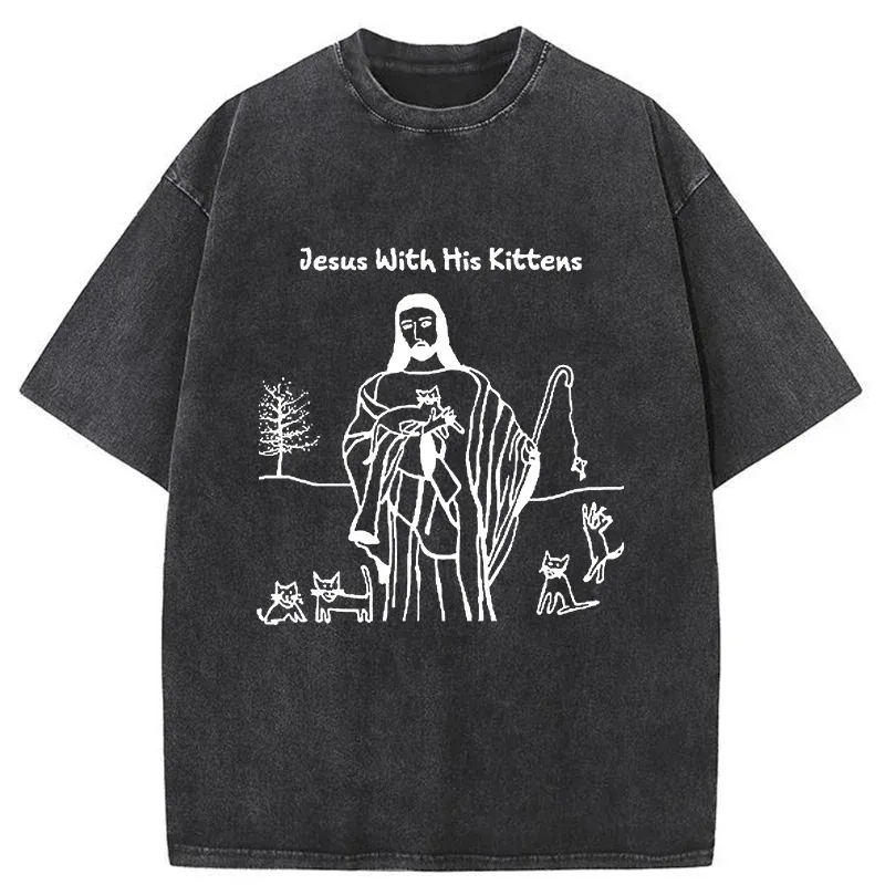 Tokyo-Tiger Playing With Cats Washed T-Shirt Sale