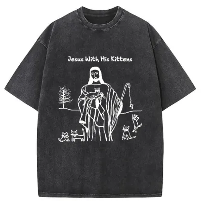 Tokyo-Tiger Playing With Cats Washed T-Shirt