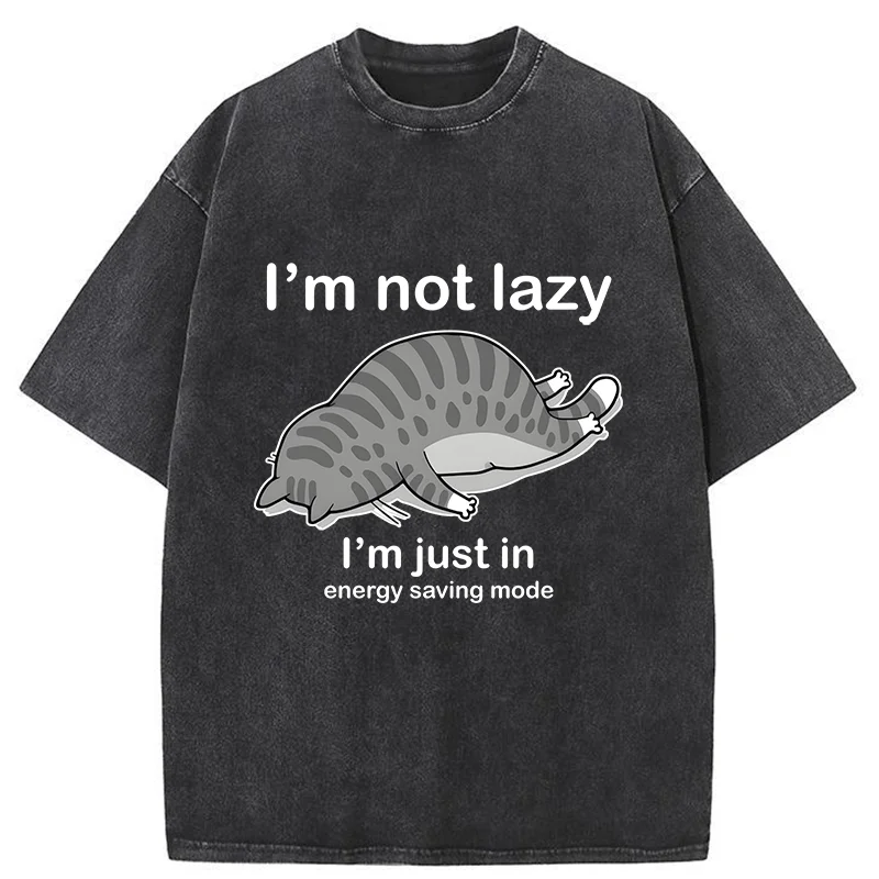 Tokyo-Tiger Funny Lazy Cat Washed T-Shirt