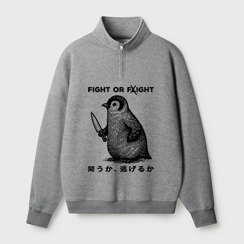 Tokyo-Tiger Funny Fight Or Flight Half Zip Fleece Sweatshirt