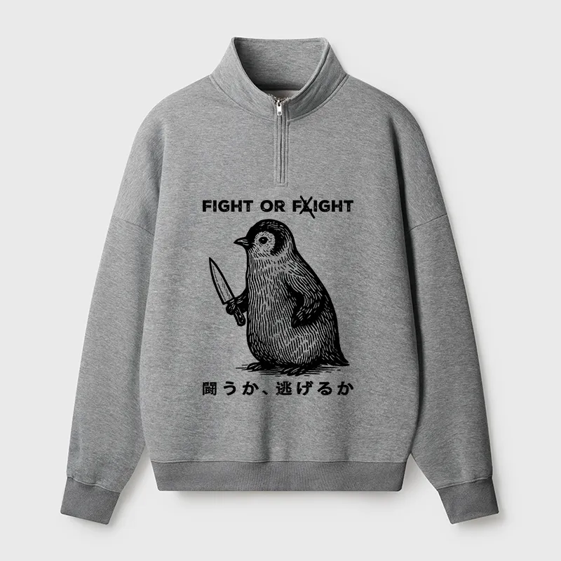 Tokyo-Tiger Funny Fight Or Flight Half Zip Fleece Sweatshirt