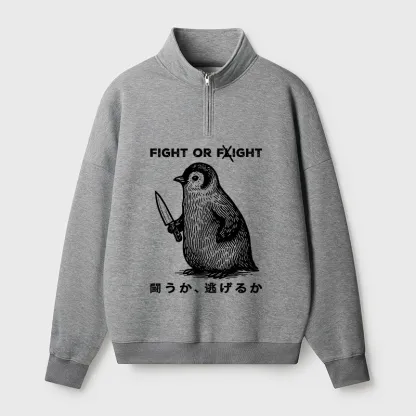 Tokyo-Tiger Funny Fight Or Flight Half Zip Fleece Sweatshirt