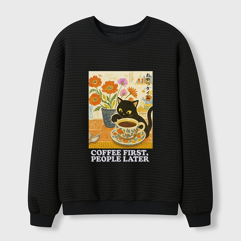 Tokyo-Tiger Kitten Drinks Coffee First Waffle Sweatshirt