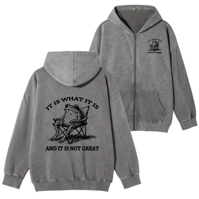 Tokyo-Tiger Resting Frog Funny Washed Zip Hoodie