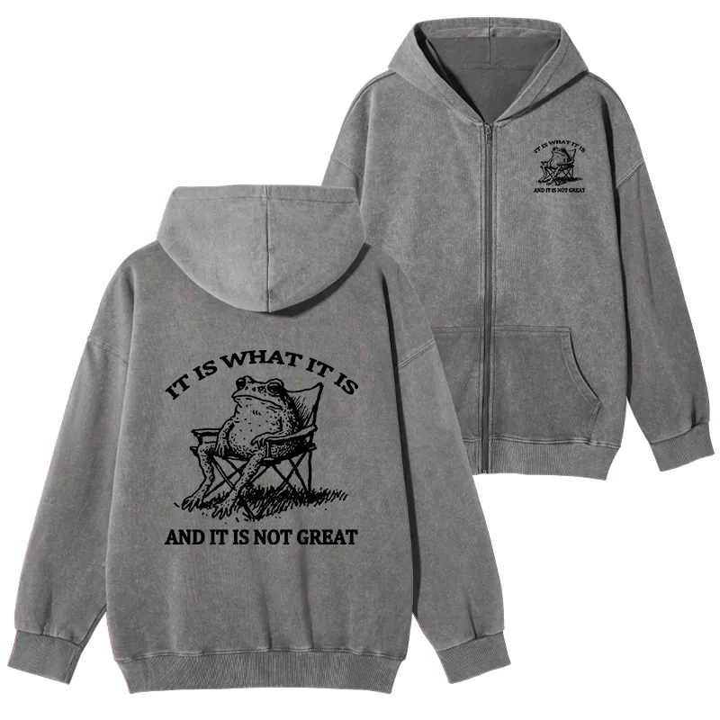 Tokyo-Tiger Resting Frog Funny Washed Zip Hoodie