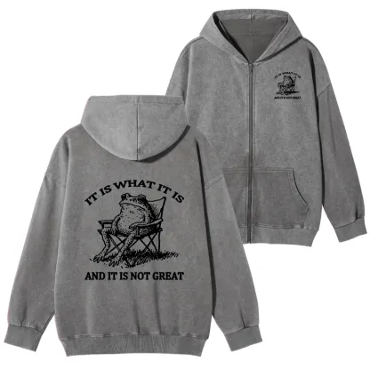Tokyo-Tiger Resting Frog Funny Washed Zip Hoodie