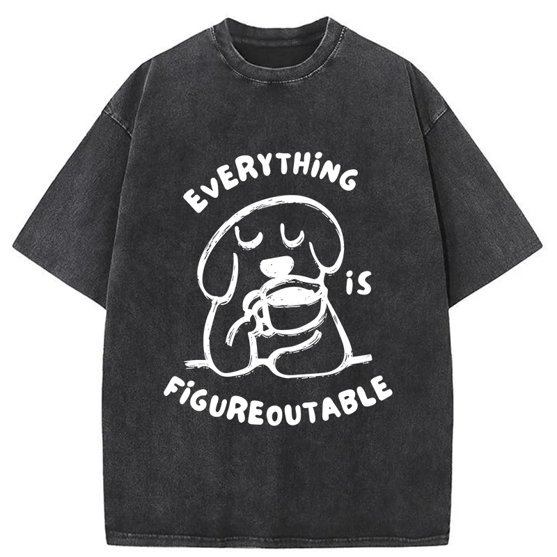 Tokyo-Tiger Dog Drinking Coffee Washed T-Shirt