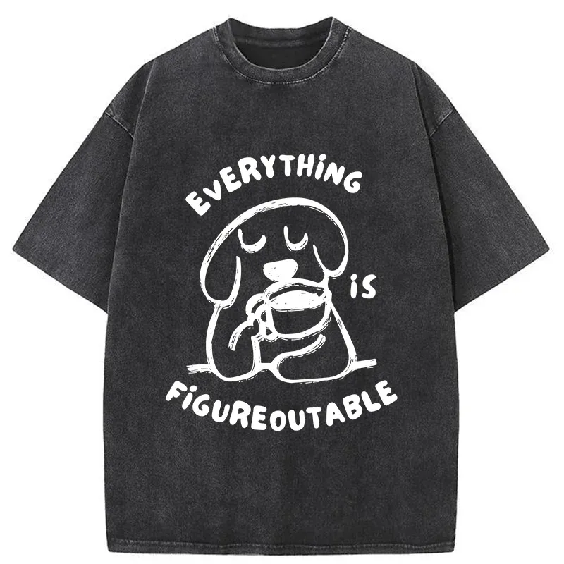 Tokyo-Tiger Dog Drinking Coffee Washed T-Shirt Sale