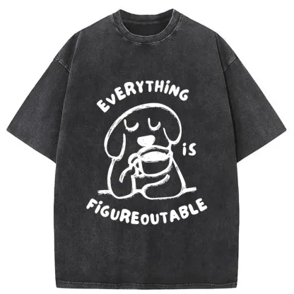 Tokyo-Tiger Dog Drinking Coffee Washed T-Shirt