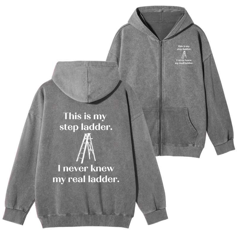Tokyo-Tiger A Real Ladder Funny Washed Zip Hoodie