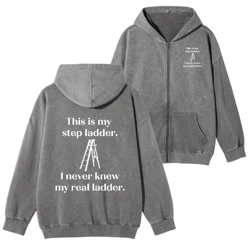 Tokyo-Tiger A Real Ladder Funny Washed Zip Hoodie