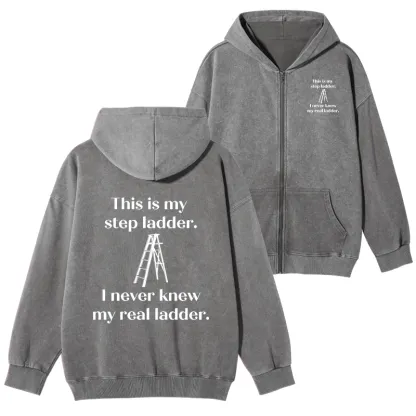Tokyo-Tiger A Real Ladder Funny Washed Zip Hoodie