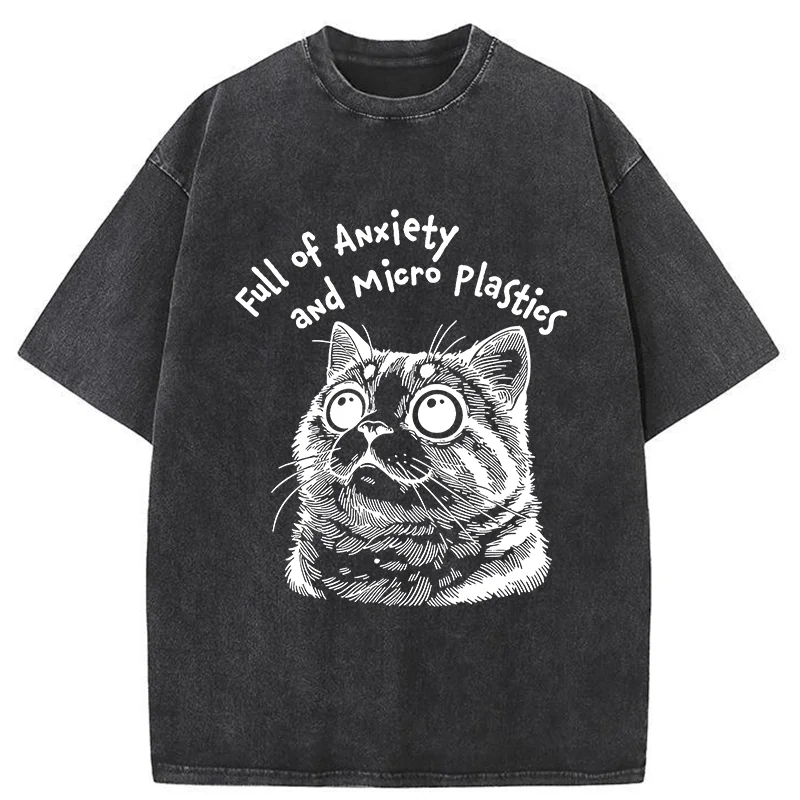 Tokyo-Tiger Full Of Anxiety And Microplastics Cat Washed T-Shirt