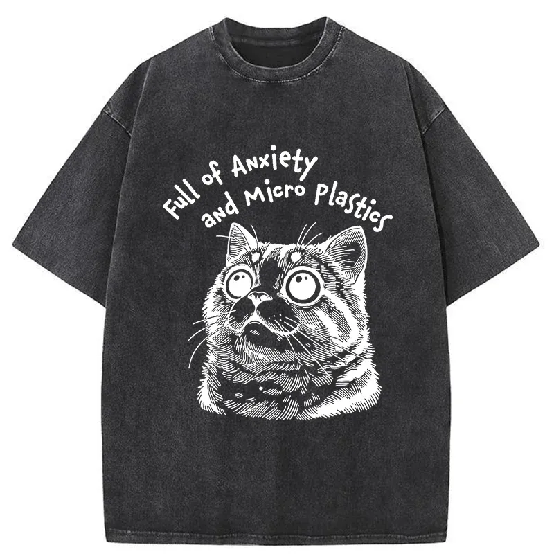 Tokyo-Tiger Full Of Anxiety And Microplastics Cat Washed T-Shirt Sale