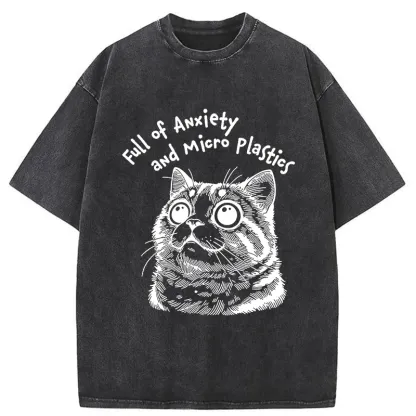 Tokyo-Tiger Full Of Anxiety And Microplastics Cat Washed T-Shirt