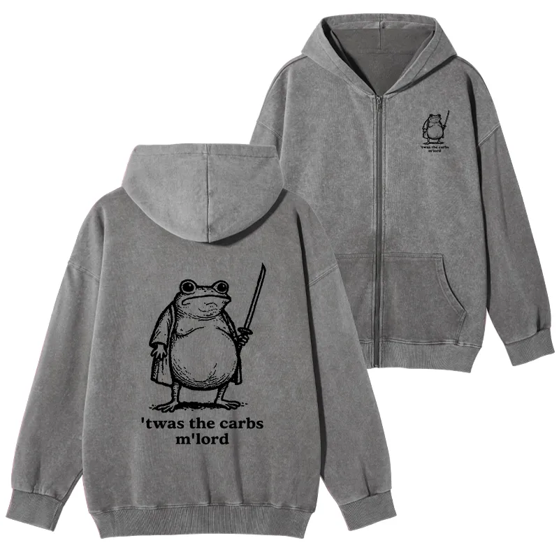 Tokyo-Tiger Funny Fat Samurai Frog Washed Zip Hoodie