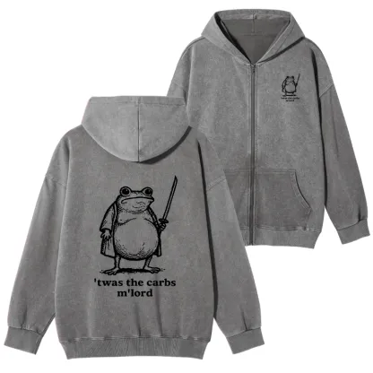 Tokyo-Tiger Funny Fat Samurai Frog Washed Zip Hoodie