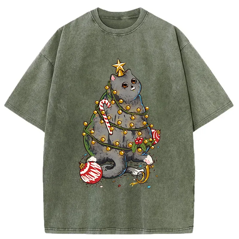 Tokyo-Tiger Christmas Decoration Cat Washed T-Shirt