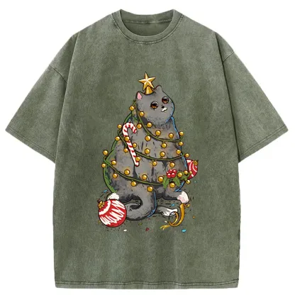 Tokyo-Tiger Christmas Decoration Cat Washed T-Shirt