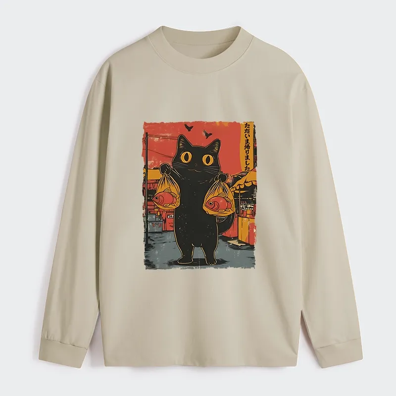 Tokyo-Tiger Cat Fishing Japanese Classic Long Sleeve T-Shirt