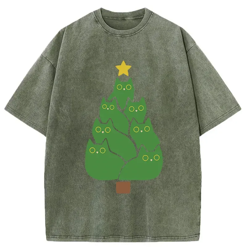 Tokyo-Tiger Christmas Tree Cat Washed T-Shirt