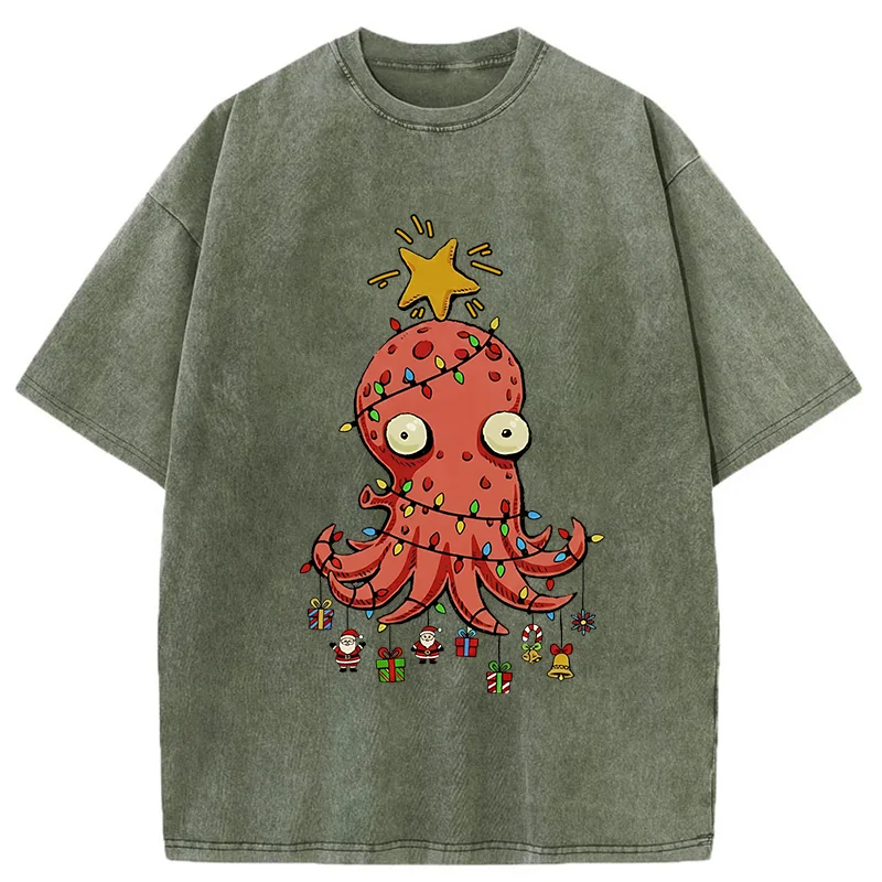 Tokyo-Tiger Christmas Octopus Washed T-Shirt