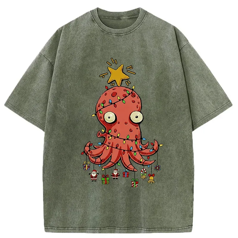 Tokyo-Tiger Christmas Octopus Washed T-Shirt