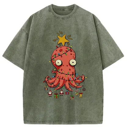Tokyo-Tiger Christmas Octopus Washed T-Shirt