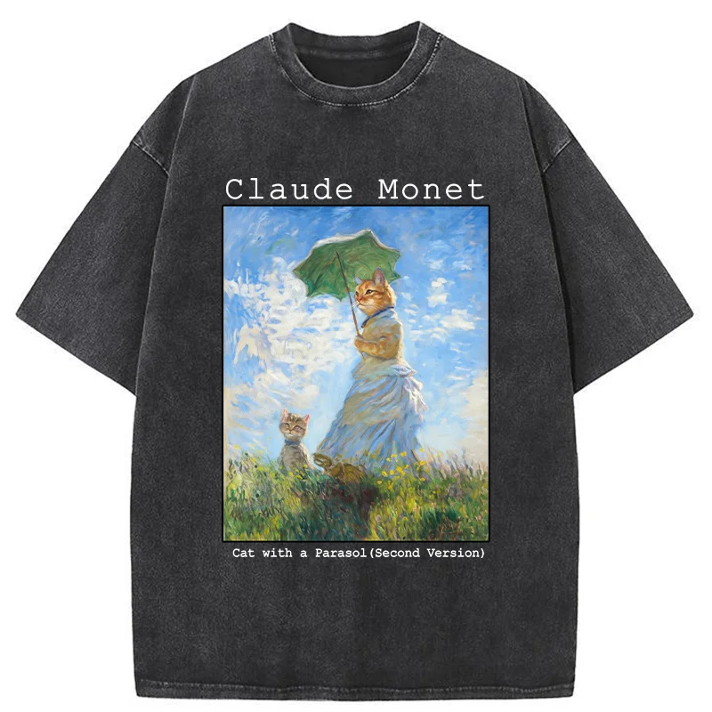 Tokyo-Tiger Cat With A Parasol Washed T-Shirt