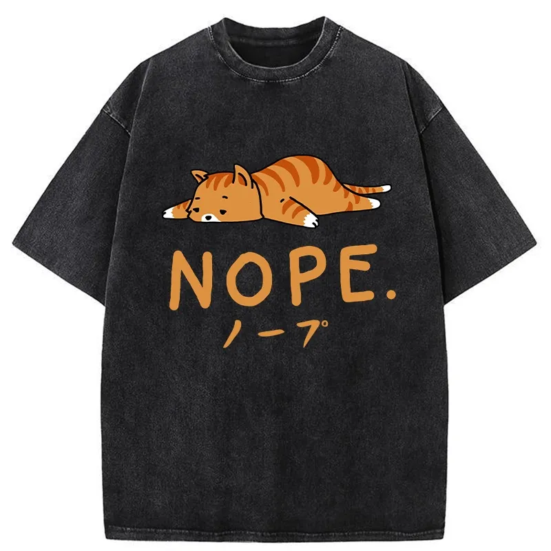 Tokyo-Tiger Cute Lying Cat Washed T-Shirt