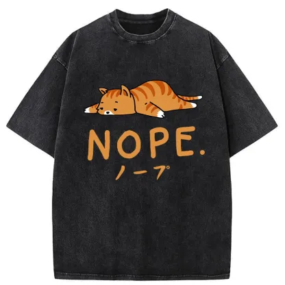 Tokyo-Tiger Cute Lying Cat Washed T-Shirt
