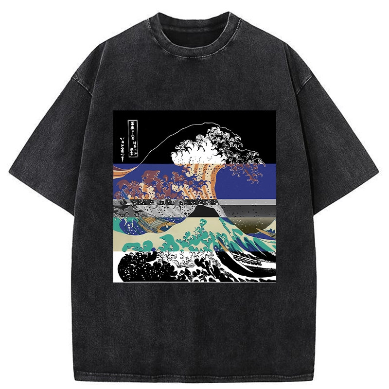 Tokyo-Tiger Ukiyo-e Style Waves Washed T-Shirt