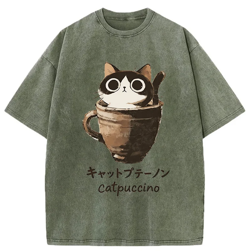 Tokyo-Tiger Cat Cappuccino Washed T-Shirt
