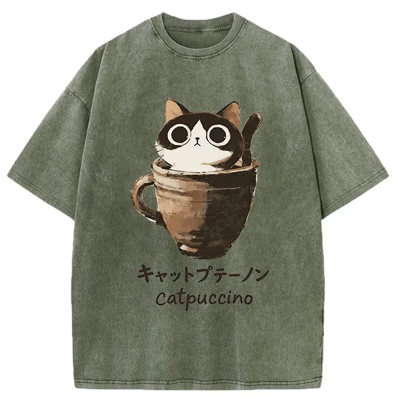 Tokyo-Tiger Cat Cappuccino Washed T-Shirt