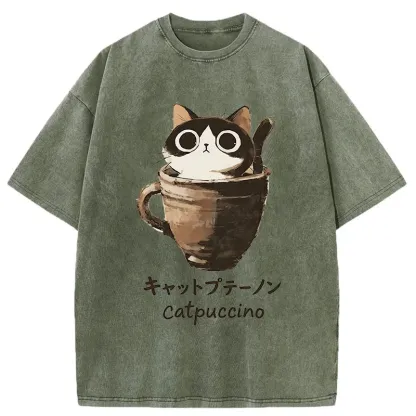 Tokyo-Tiger Cat Cappuccino Washed T-Shirt