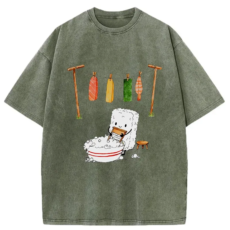 Tokyo-Tiger Sushi Washing Clothes Washed T-Shirt