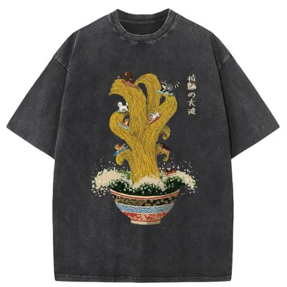 Tokyo-Tiger Ramen Surfing Washed T-Shirt